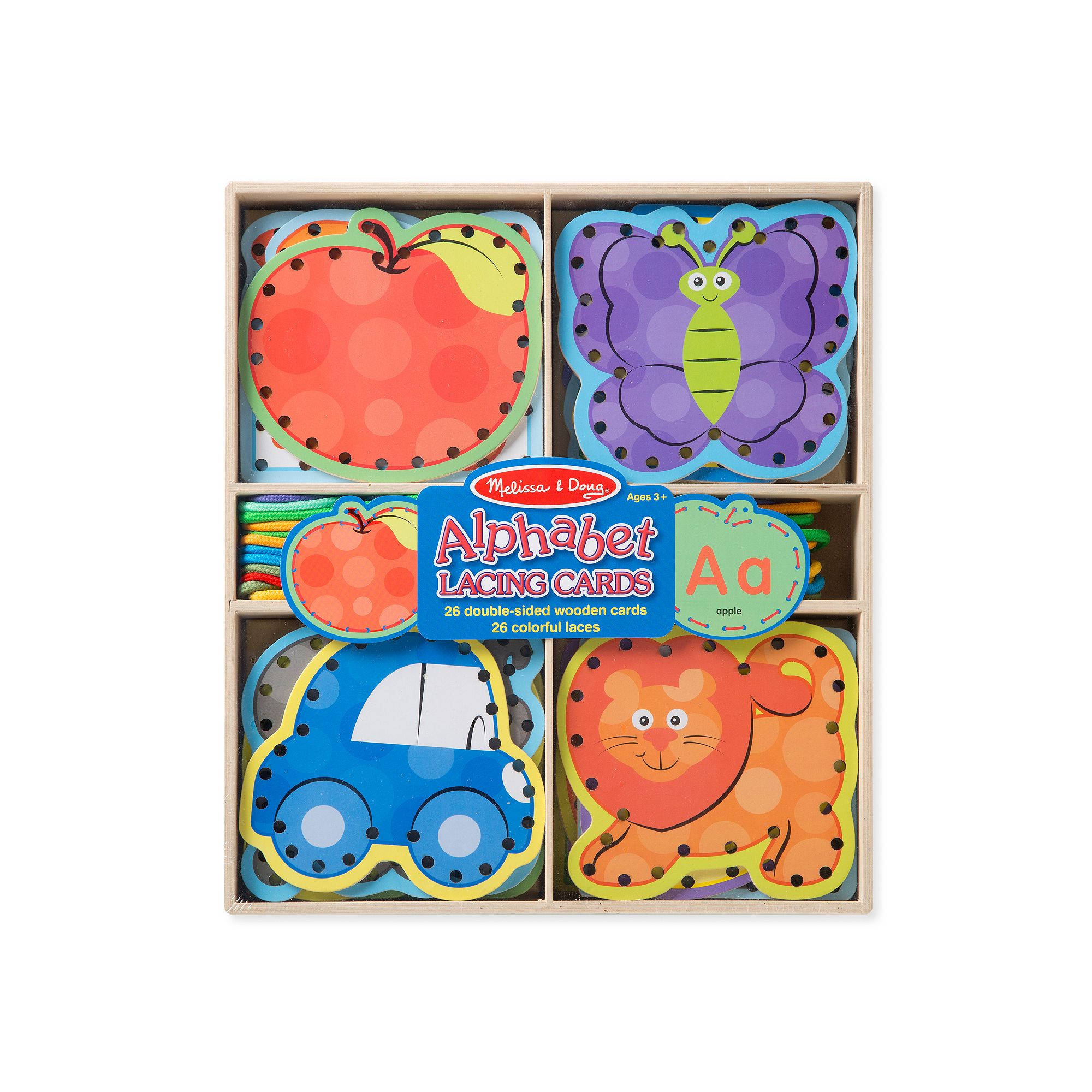 Melissa & Doug Wooden Alphabet Lacing Cards, Multicolor