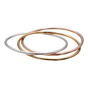 Tri-Tone Sterling Silver Interlocking Bangle Bracelet