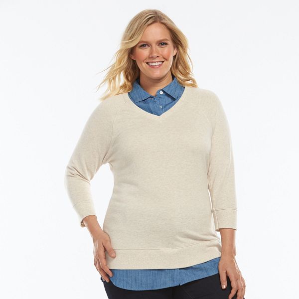 Plus Size Sonoma Goods For Life® Fleece Mock-Layer Sweatshirt