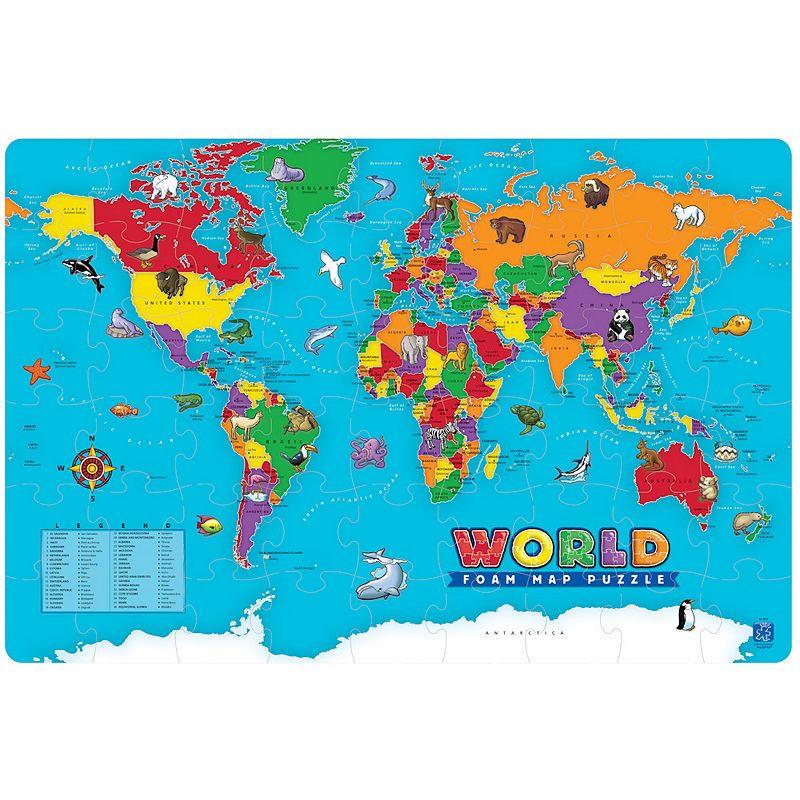 Educational Insights World Foam Map Puzzle, Multicolor