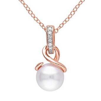 Stella Grace Freshwater Cultured Pearl & Diamond Accent Pink Rhodium-Plated Sterling Silver Pendant Necklace