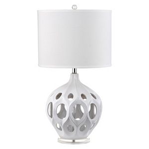Bulb Included Catalina Lighting  20609-001 Ivy Polished Nickel Table Lamp with White Modified Drum Shade