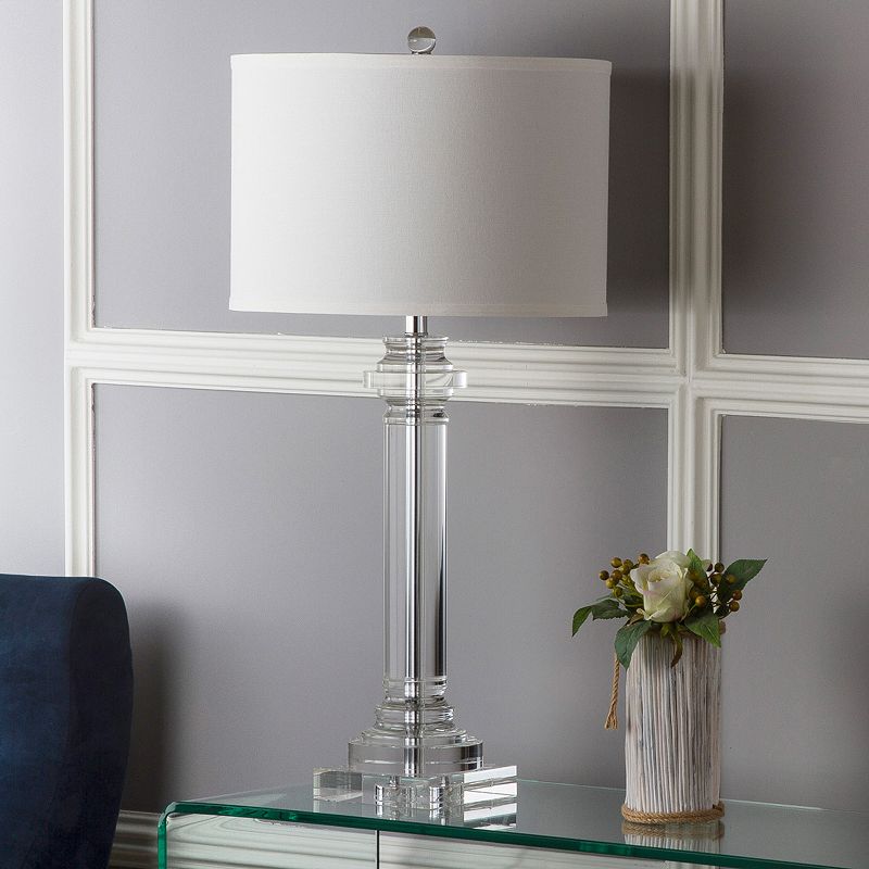 SAFAVIEH Nina 30 in. Modern Clear Crystal Table Lamp with Off-White 100% Cotton Shade