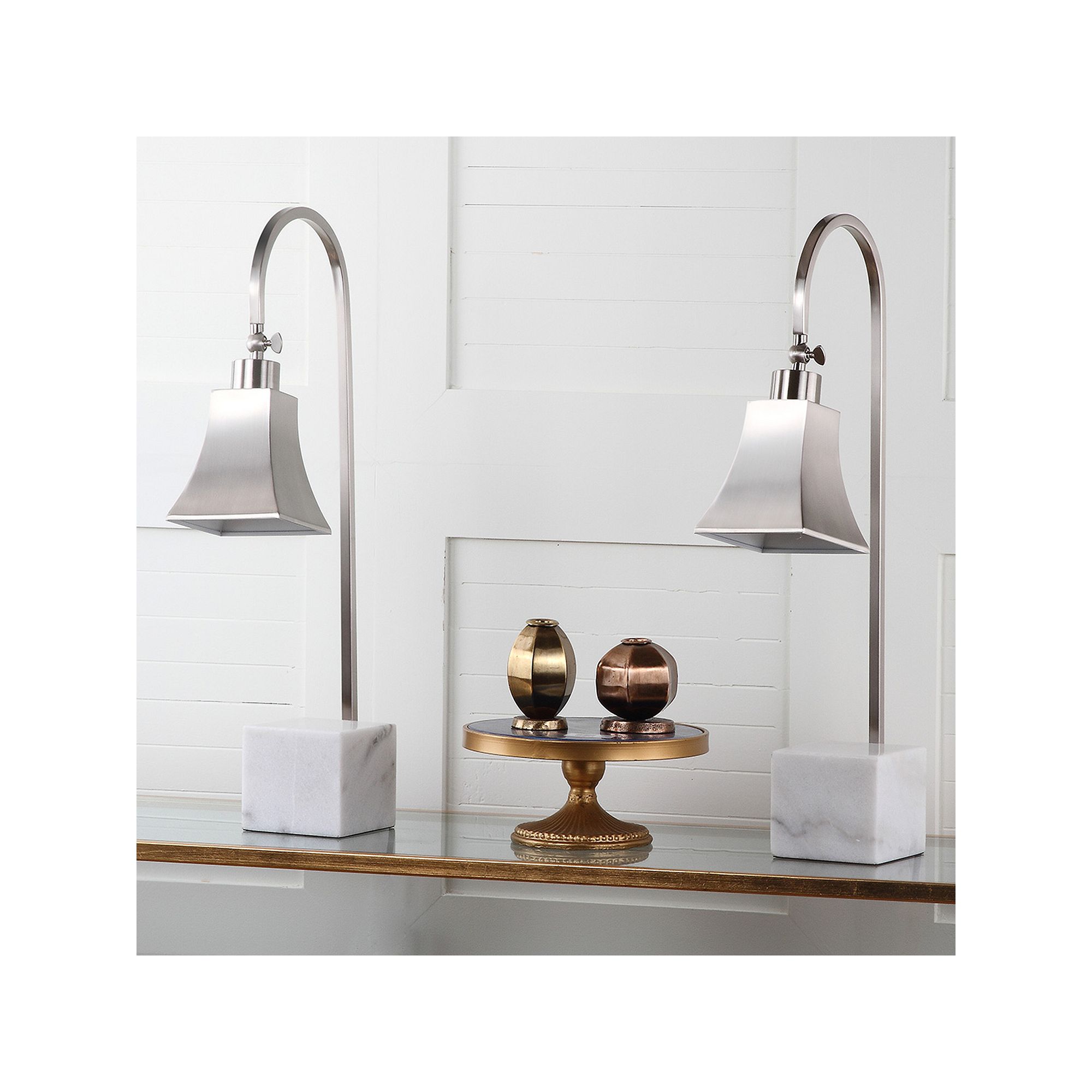 Safavieh 2-piece Charley Desk Lamp Set, Nickel Marble