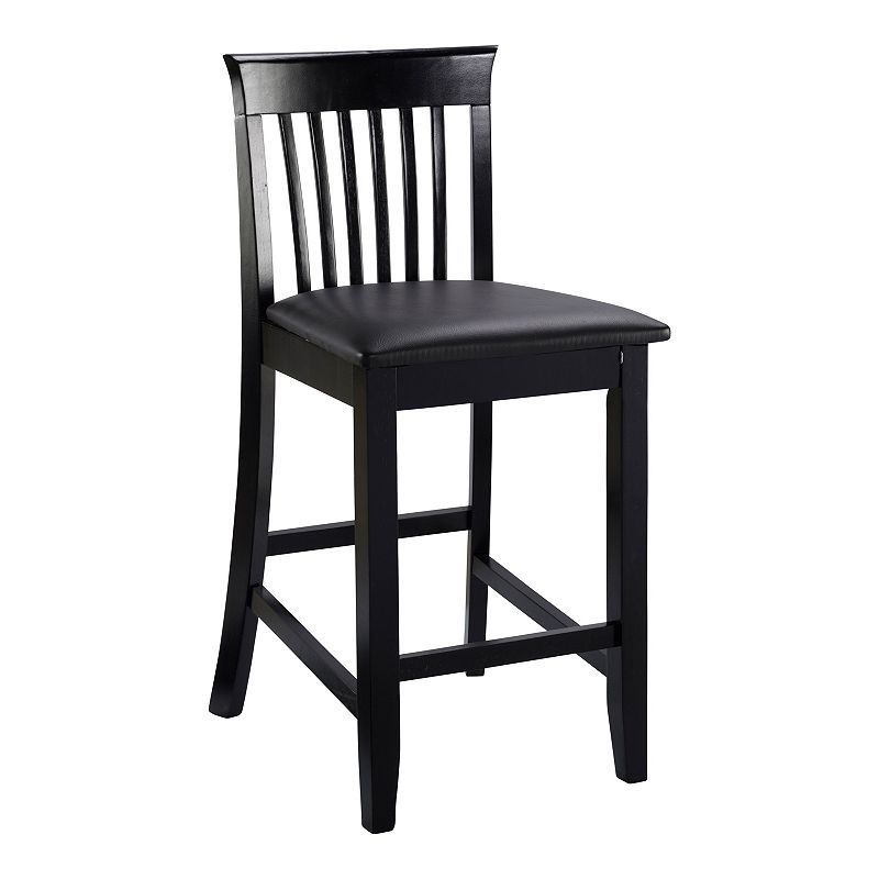 24" Torino Craftsmen Padded Seat Faux Leather Counter Height Barstool Hardwood/Black - Linon: Rectangle, Slat Back Design