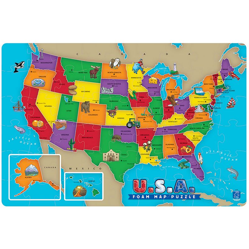 Educational Insights USA Foam Map Puzzle, Multicolor
