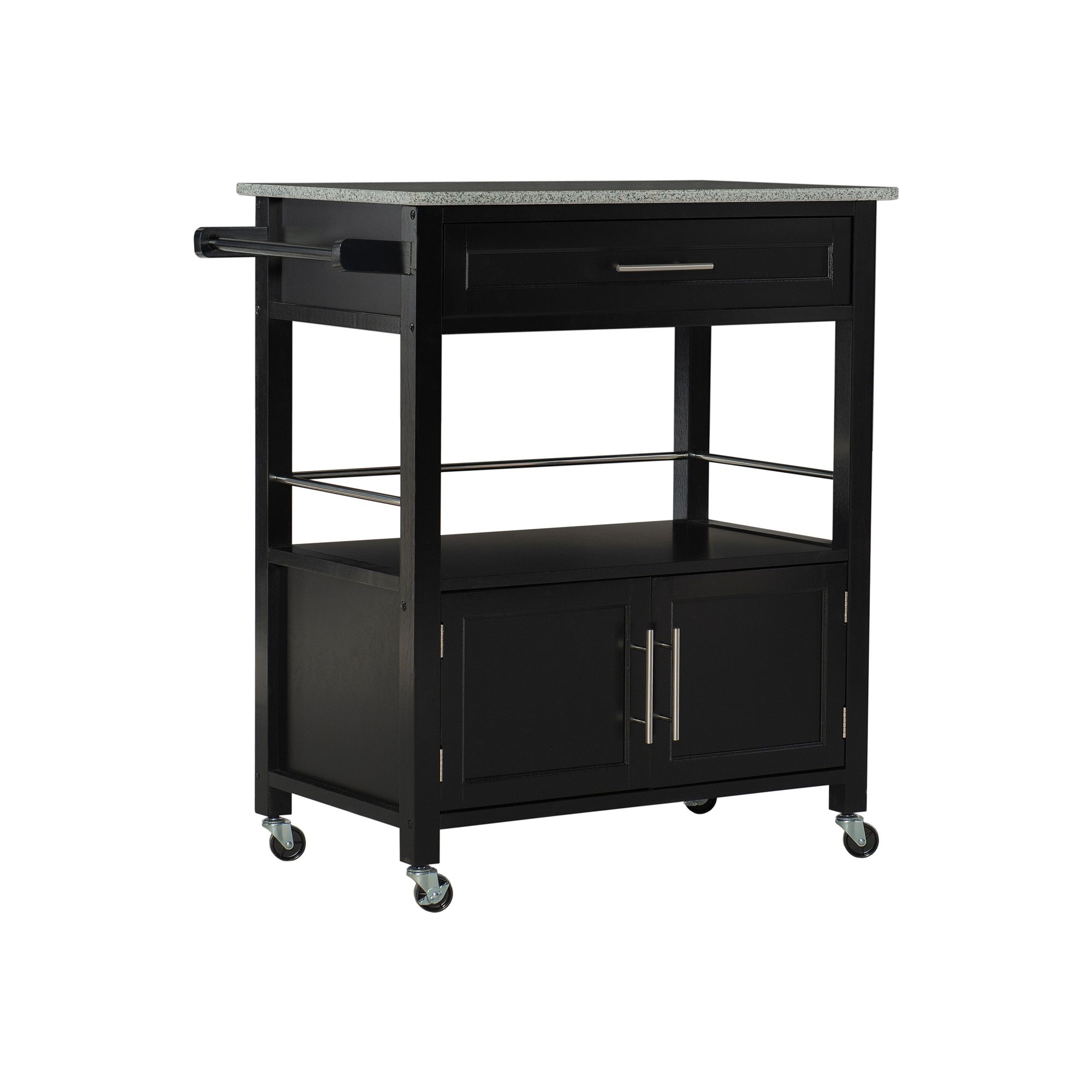 Linon Cameron Granite Top Kitchen Cart, Black
