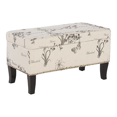 Linon Stephanie Botanical Print Storage Ottoman