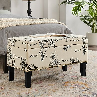 Linon Stephanie Botanical Print Storage Ottoman