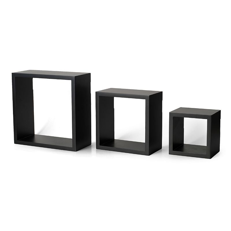 Melannco 3-piece Square Wood Wall Shelves Set, Black