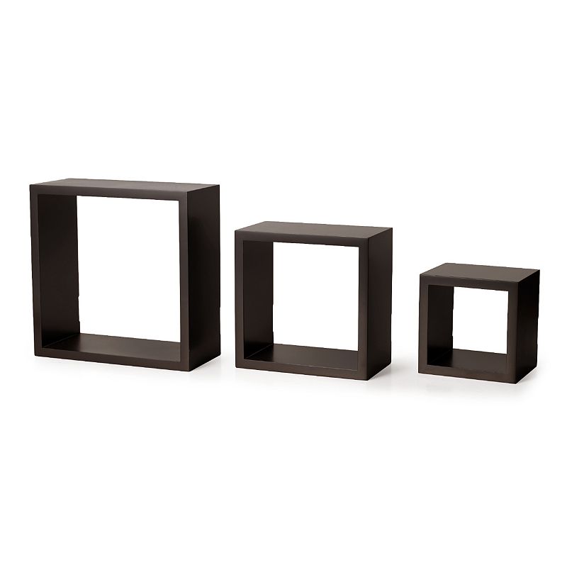 Melannco 3-piece Square Wood Wall Shelves Set, Brown