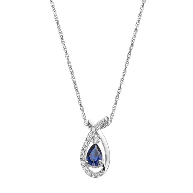 Sterling Silver Lab Created Blue White Sapphire Teardrop Pendant