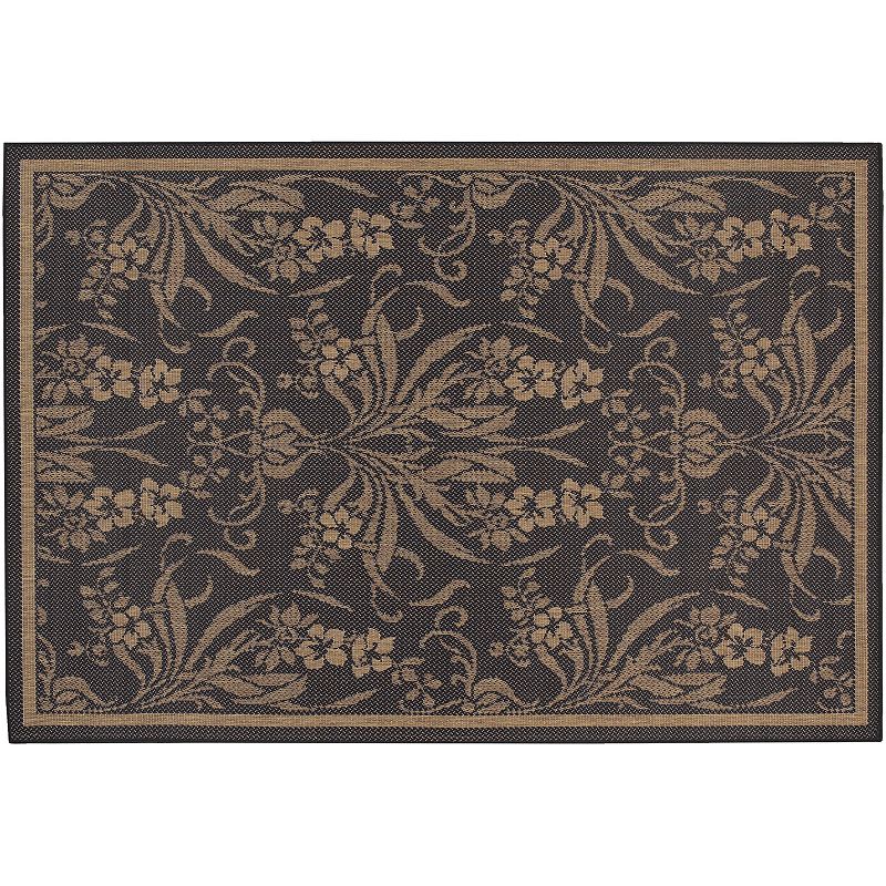 Couristan Garden Cottage Floral Indoor Outdoor Rug, Black, 6X9 Ft