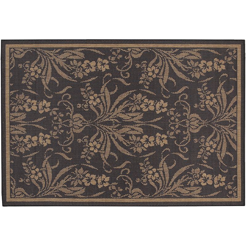 Couristan Garden Cottage Floral Indoor Outdoor Rug, Black, 6X9 Ft