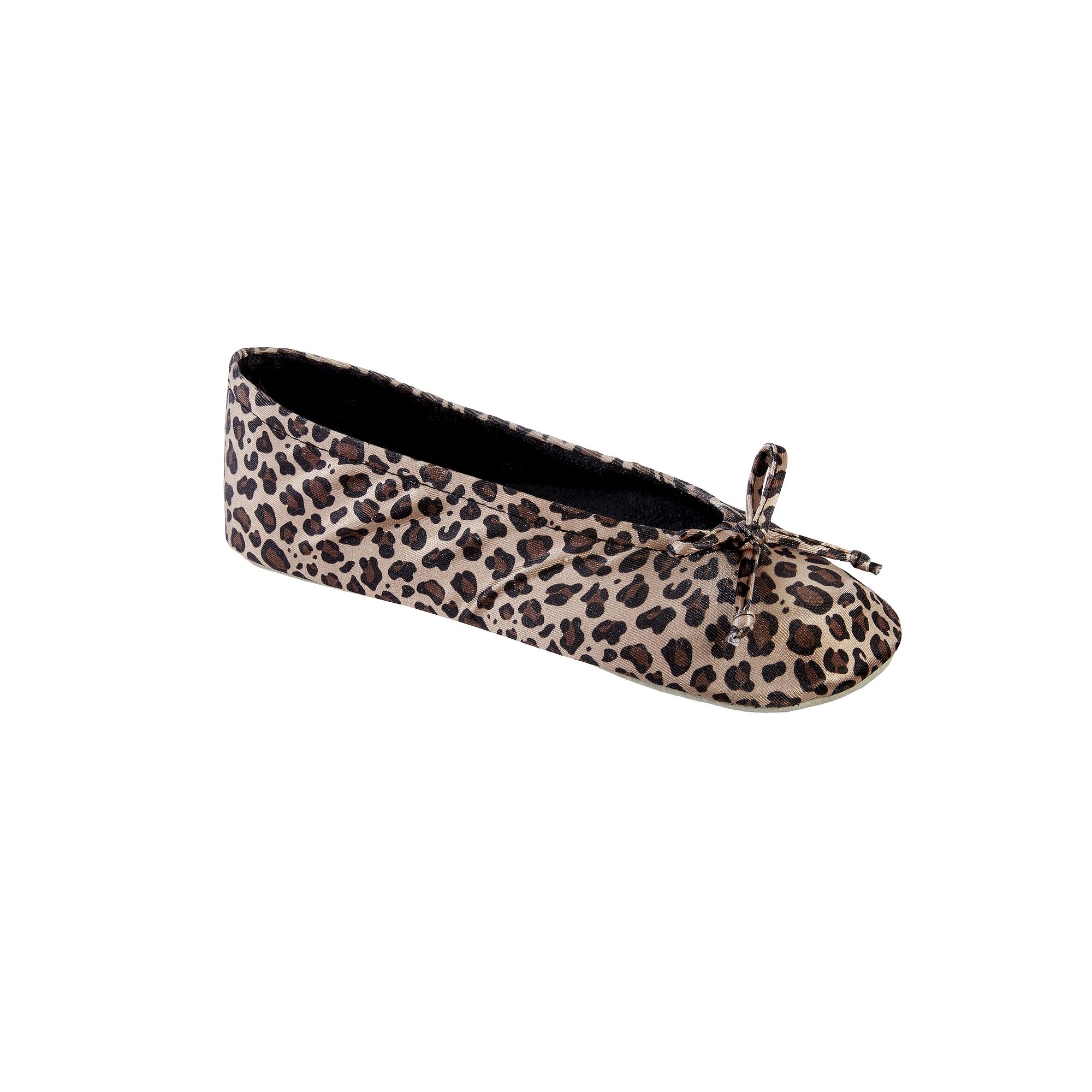 isotoner Satin Womens Ballerina Slippers, Size: Small, Cheetah