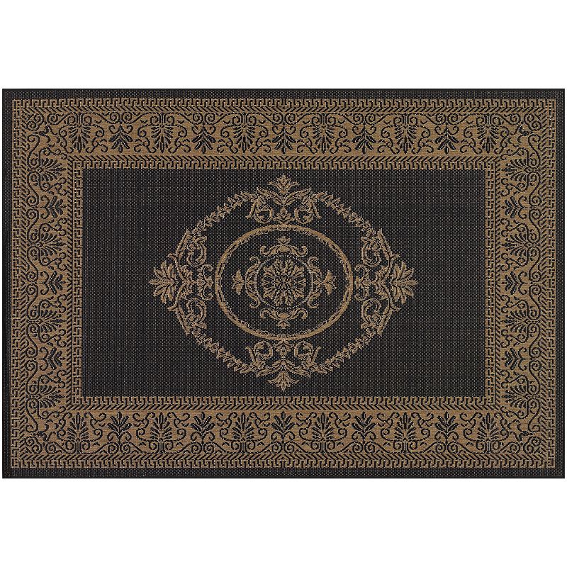 Couristan Antique Medallion Indoor Outdoor Rug, Black, 5X7.5 Ft