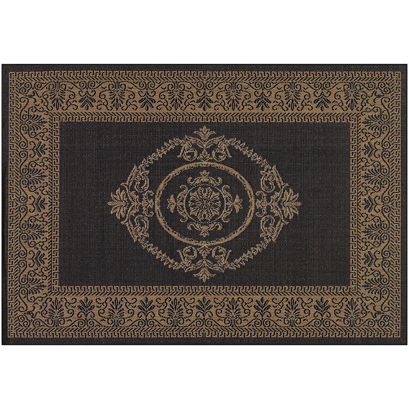 Couristan Antique Medallion Indoor Outdoor Rug, Black, 5X7.5 Ft