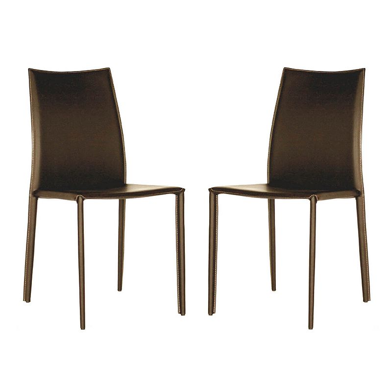 Baxton Studio 2-Piece Rockford Leather Dining Chair Set, Brown