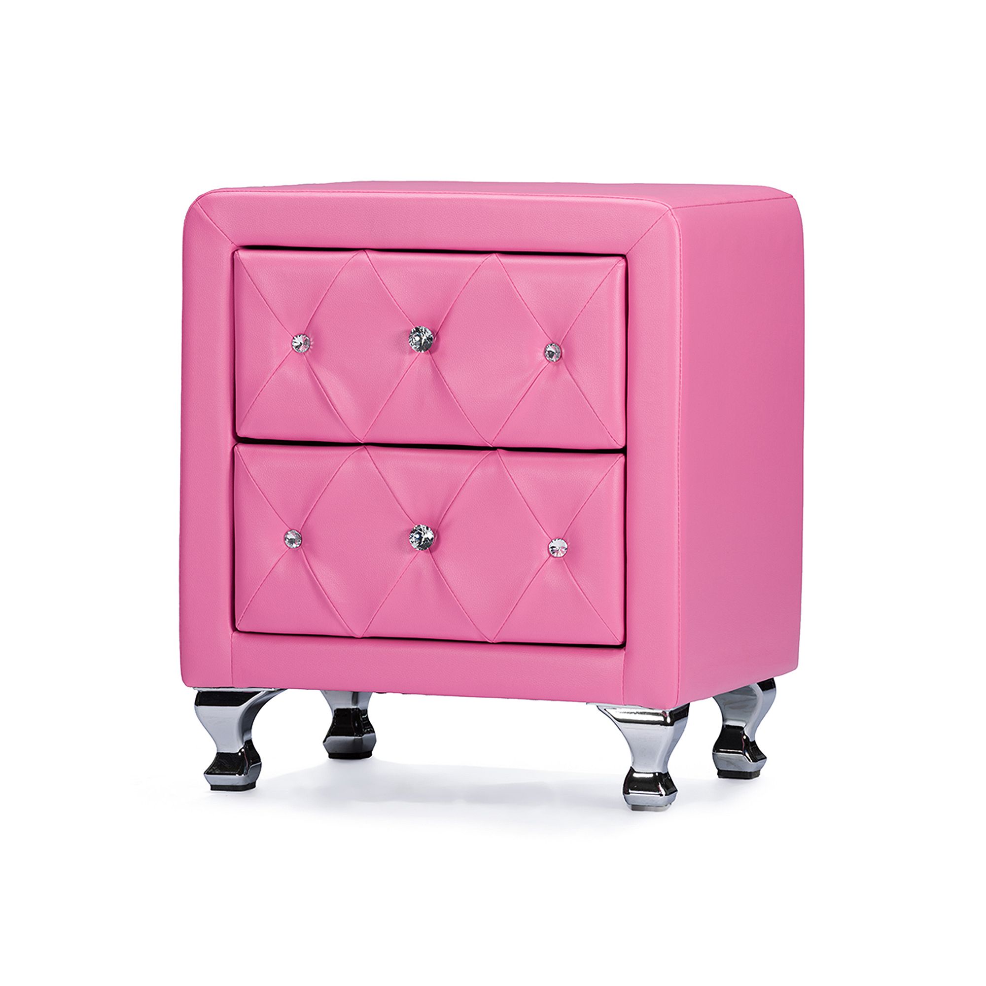 Baxton Studio Stella Crystal Tufted Upholstered Modern Nightstand, Pink