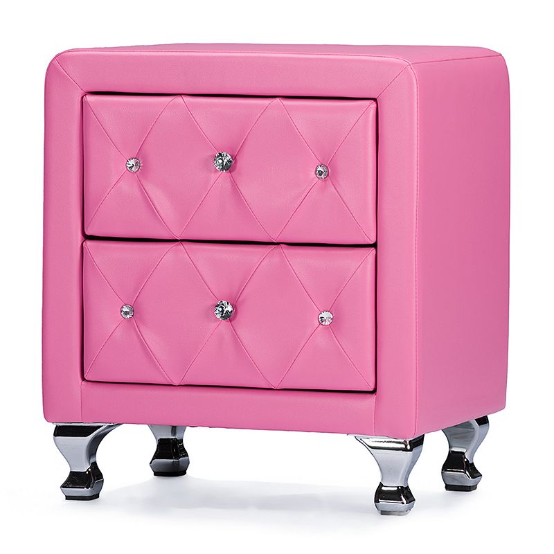 Baxton Studio Stella Crystal Tufted Upholstered Modern Nightstand, Pink