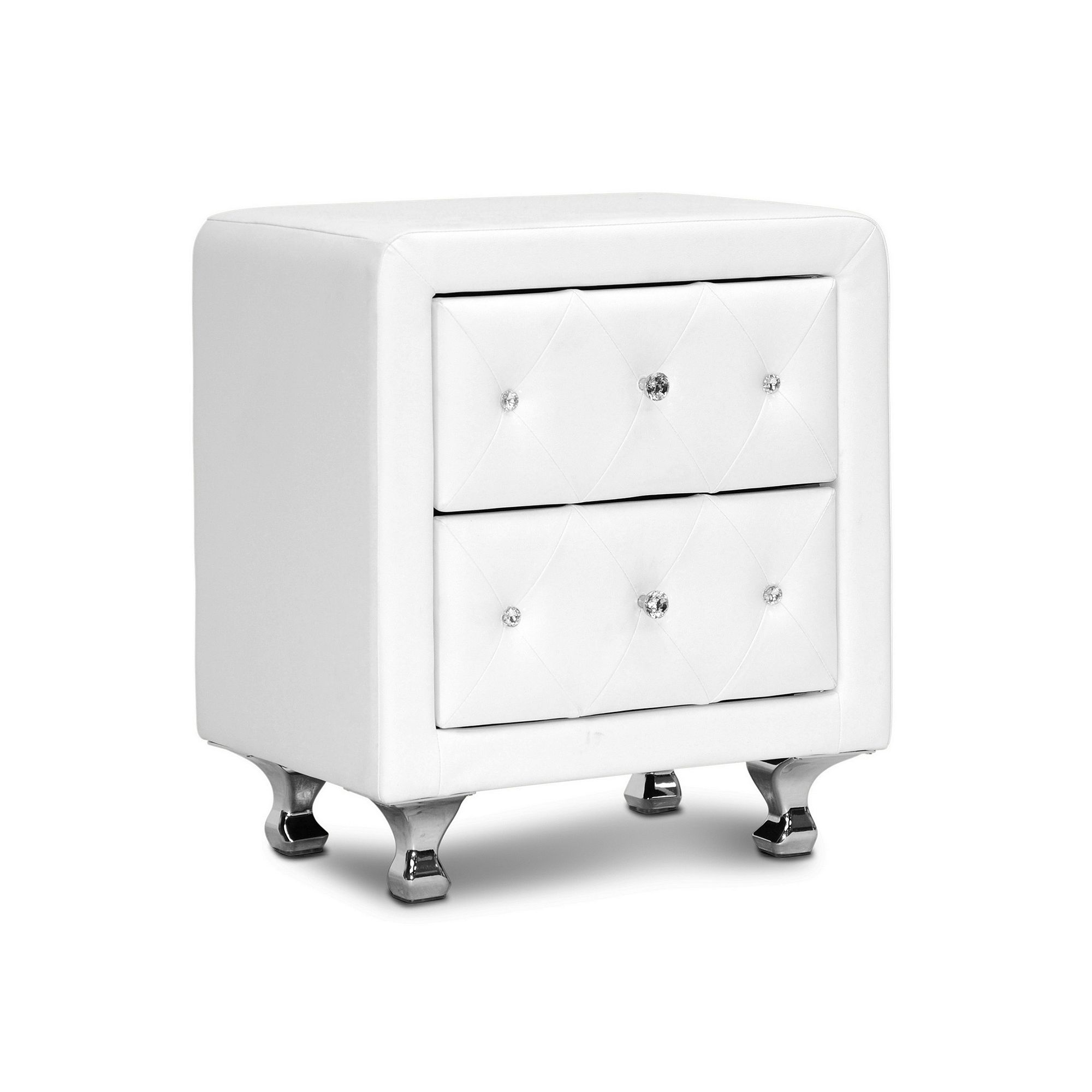 Baxton Studio Stella Crystal Tufted Upholstered Modern Nightstand, White