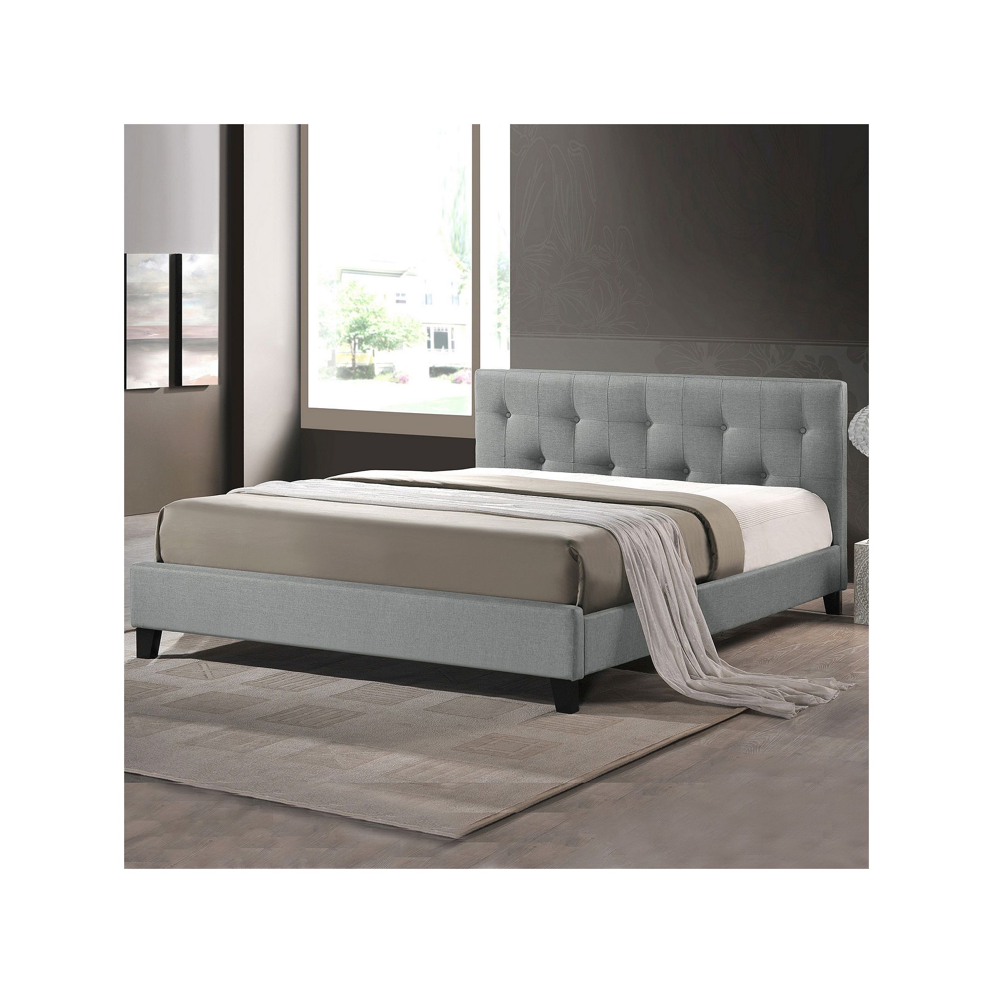 Baxton Studio Annette Upholstered Headboard Modern Bed, Gray