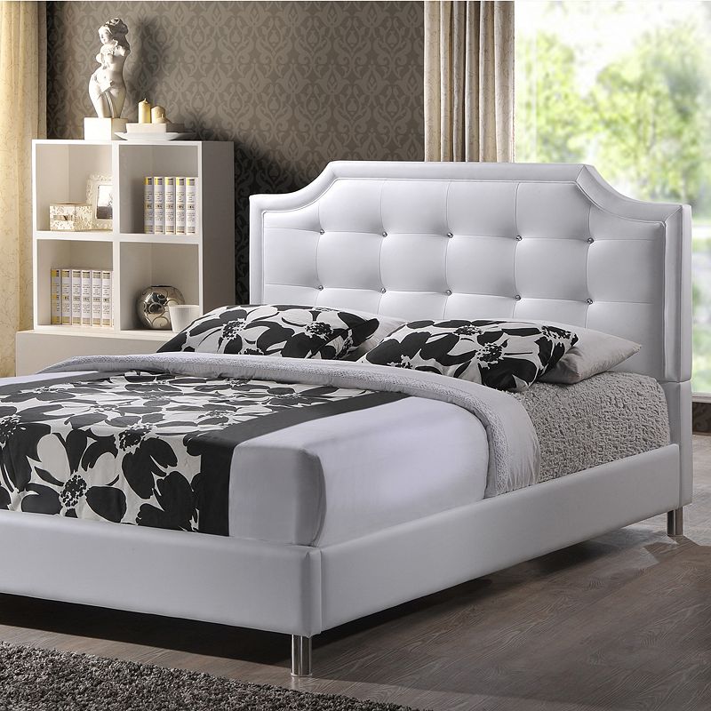 Baxton Studio Carlotta Upholstered Modern Bed, White, Full
