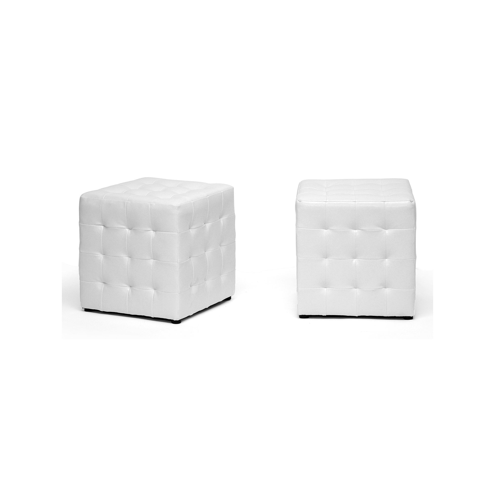 Baxton Studio 2-Piece Siskal Modern Cube Ottoman Set, White