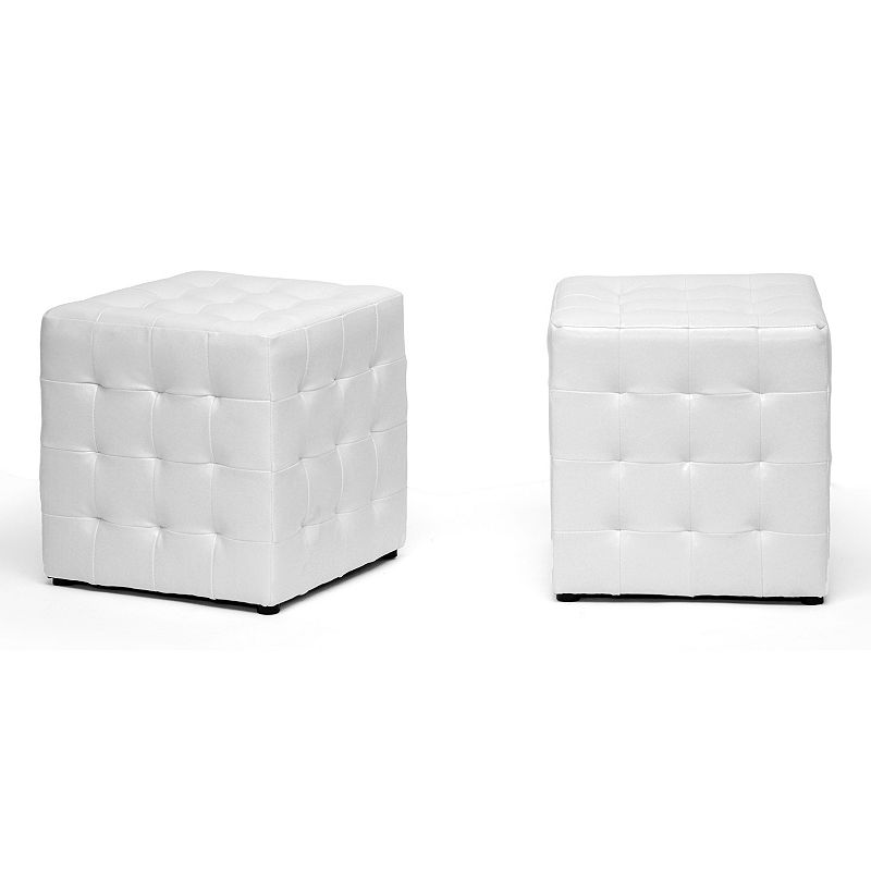 Baxton Studio 2-Piece Siskal Modern Cube Ottoman Set, White
