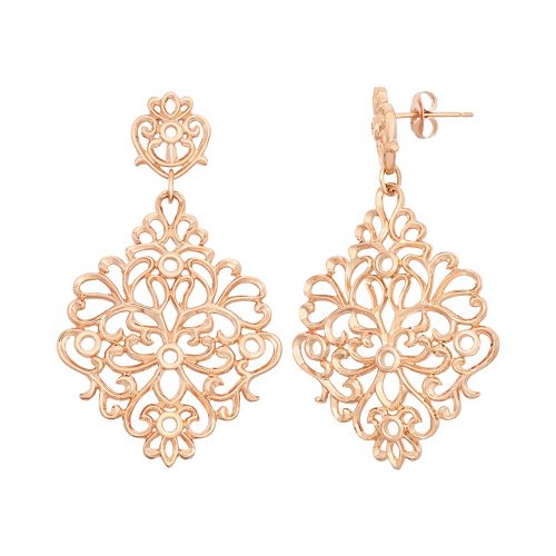 18k Rose Gold Over Silver Floral Filigree Drop Earrings