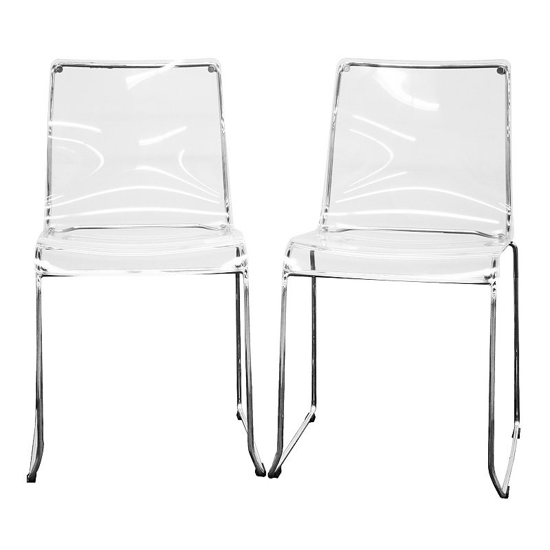 Lino Transparent Acrylic Dining Chair - Clear (Set Of 2) - Baxton Studio: Chrome-Finished, Stackable, Modern Design, No Assembly Required