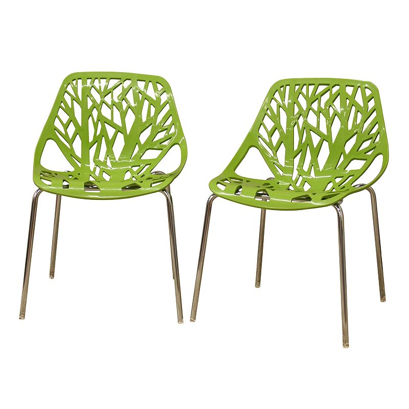 Baxton Studio 2-Piece Birch Sapling Accent Chair Set, Green