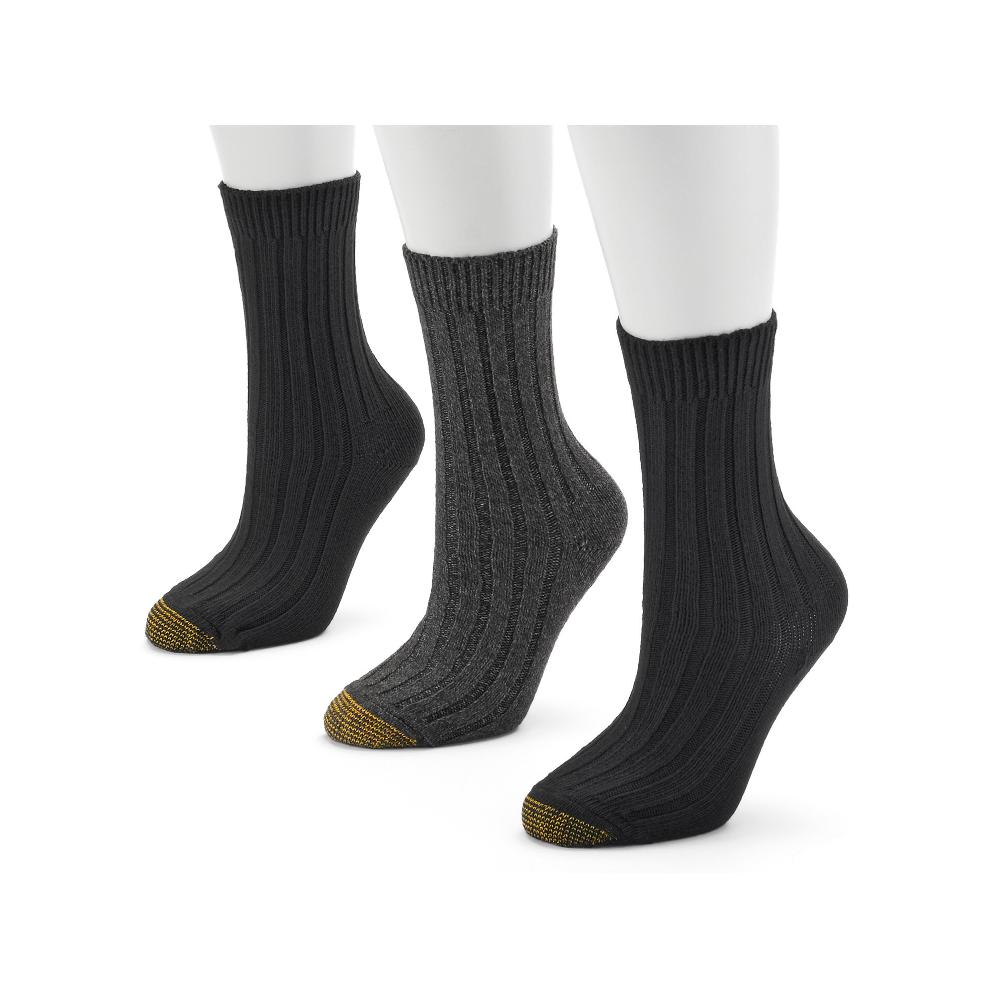 Womens GOLDTOE® 3-pack Weekender Crew Socks, Size: 9-11, Black
