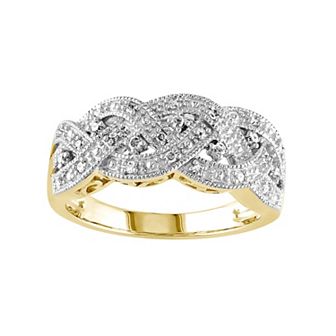 Stella Grace 1/8 Carat T.W. Diamond Rhodium-Plated Sterling Silver Scalloped Woven Ring