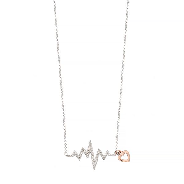 Two Tone Sterling Silver Diamond Accent Heartbeat Necklace