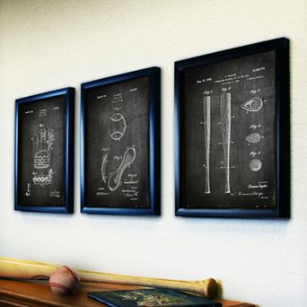 ''Baseball'' 3 pc Framed Wall Art Set