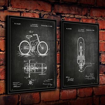 ''Edison Bulb and Cycle'' 2 pc Framed Wall Art Set