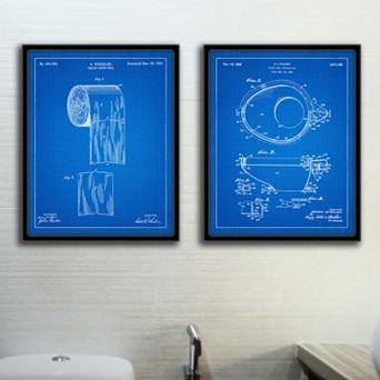 ''Bathroom'' 2 pc Framed Wall Art Set