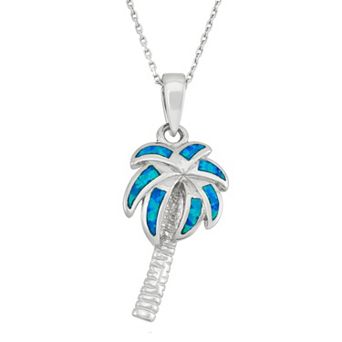 Nautica Rocks Lab-Created Blue Opal Sterling Silver Palm Tree Pendant Necklace