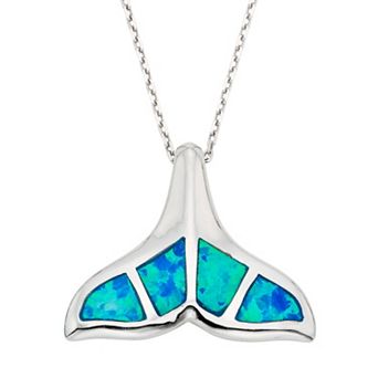Nautica Rocks Lab-Created Blue Opal Sterling Silver Whale Tail Pendant Necklace