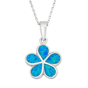 Nautica Rocks Lab-Created Blue Opal Sterling Silver Flower Pendant Necklace