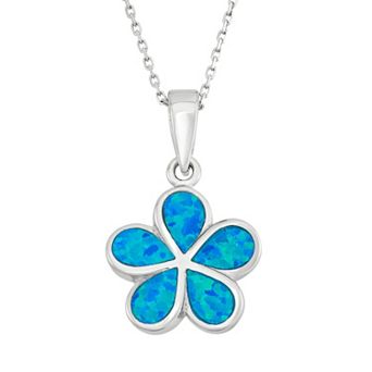 Nautica Rocks Lab-Created Blue Opal Sterling Silver Flower Pendant Necklace