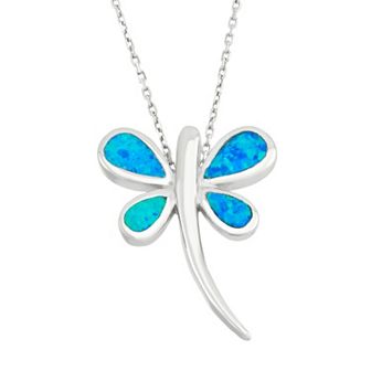 Nautica Rocks Lab-Created Blue Opal Sterling Silver Dragonfly Pendant Necklace