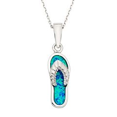Lab-Created Blue Opal Sterling Silver Greek Key Pendant Necklace