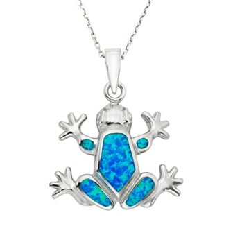 Nautica Rocks Lab-Created Blue Opal Sterling Silver Frog Pendant Necklace
