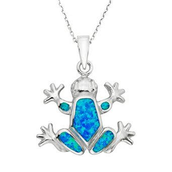 Nautica Rocks Lab-Created Blue Opal Sterling Silver Frog Pendant Necklace