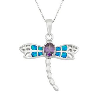 Nautica Rocks Cubic Zirconia & Lab-Created Blue Opal Sterling Silver Dragonfly Pendant Necklace