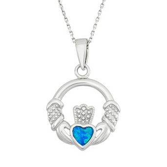 Nautica Rocks Lab-Created Blue Opal Sterling Silver Claddagh Pendant Necklace