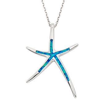 Nautica Rocks Lab-Created Blue Opal Sterling Silver Starfish Pendant Necklace