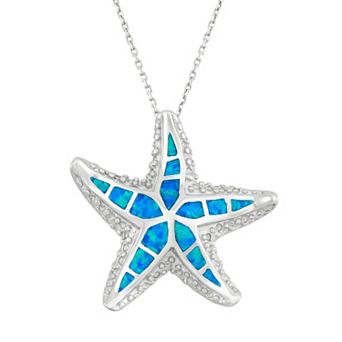 Nautica Rocks Lab-Created Blue Opal Sterling Silver Starfish Pendant Necklace